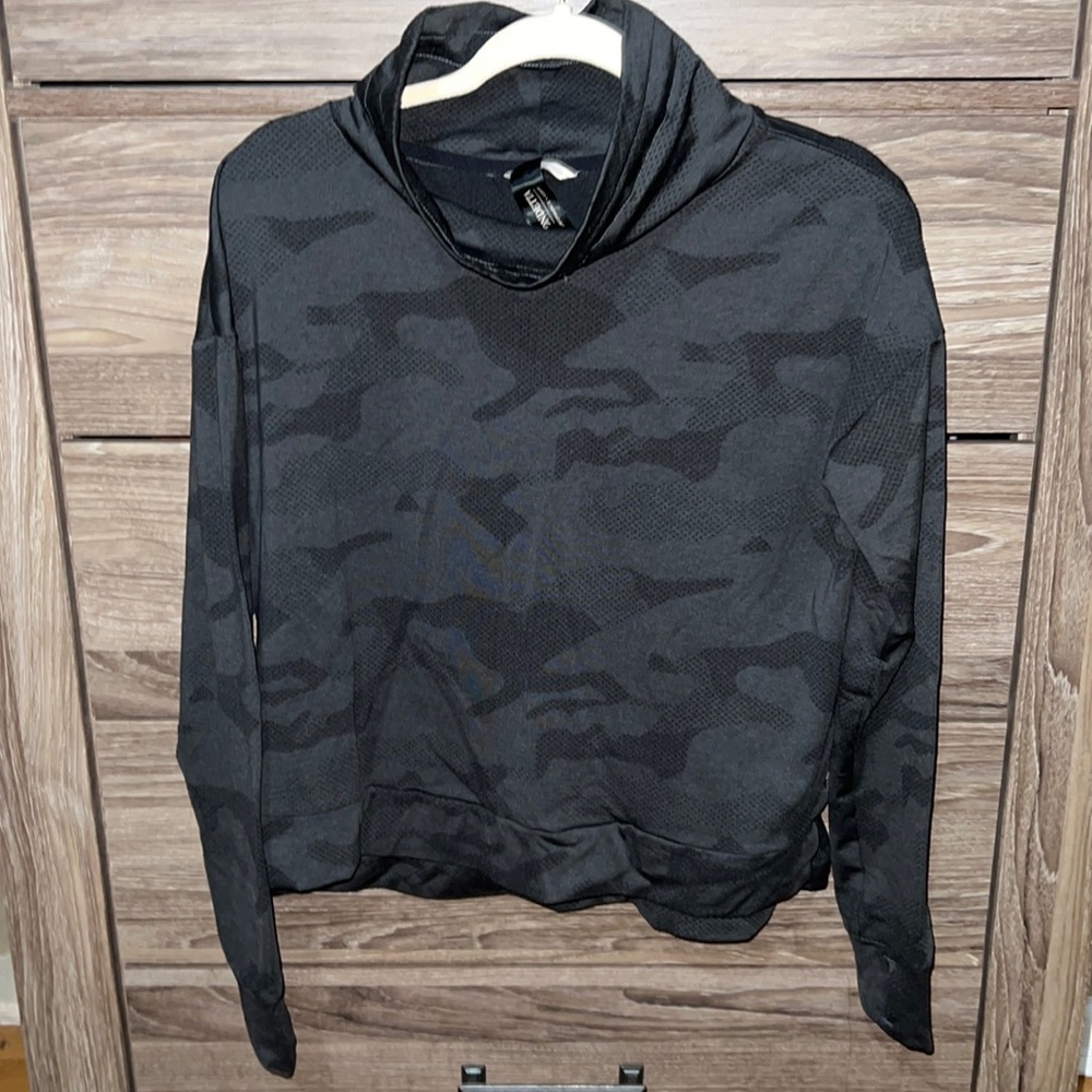 Black Gray Camo Cowl Neck Hoodie